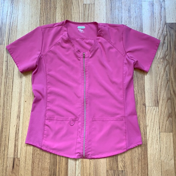 scrubaid Tops Scrubaid Tapered Fit 4 Way Stretch Pink Zipper Scrub